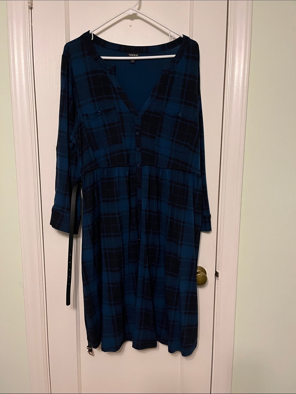 torrid Navy and Black Plaid Button-Front Tunic Dress